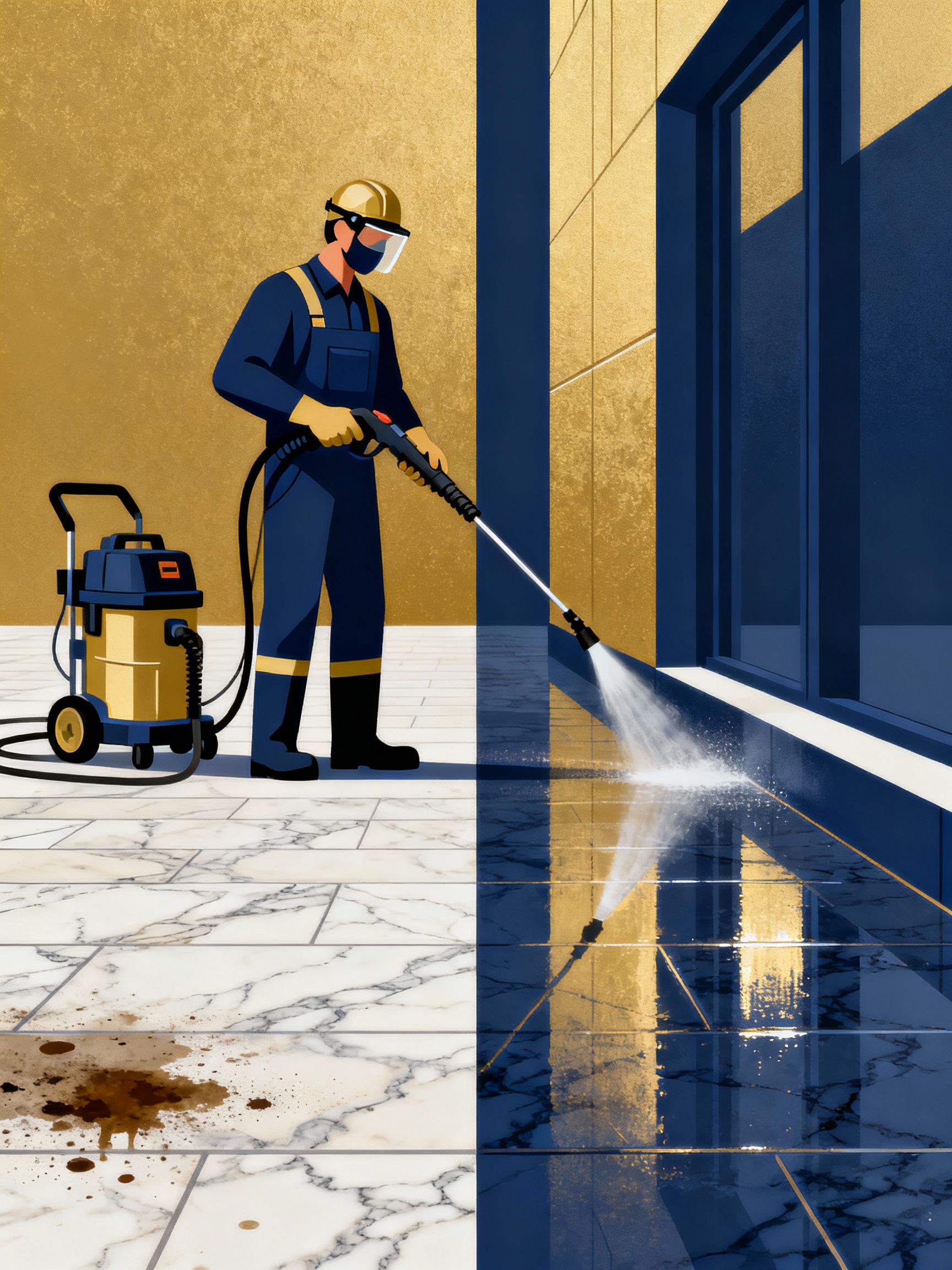 Pulizia marmo e facciate con idropulitrice professionale stile flat blu oro 1 L.T.S. SRL